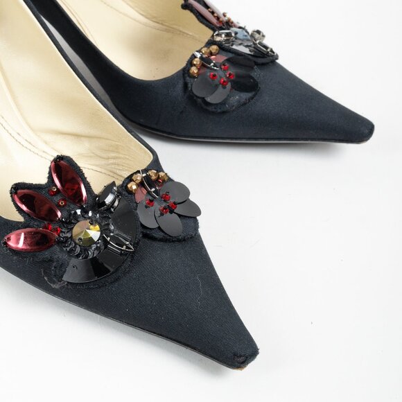 Prada Black Embellished Comma Kitten Heel Pump - Picture 4 of 12